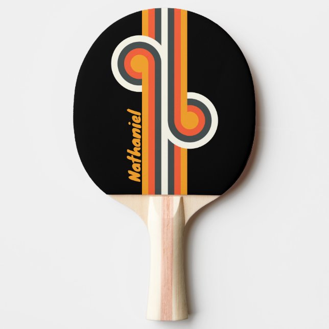 Retro Mörk Regnbåge Loop med Namn Pingisracket (Framsidan)
