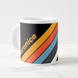 Retro Mörk Regnbågsrandig med Namn Jumbo Mugg