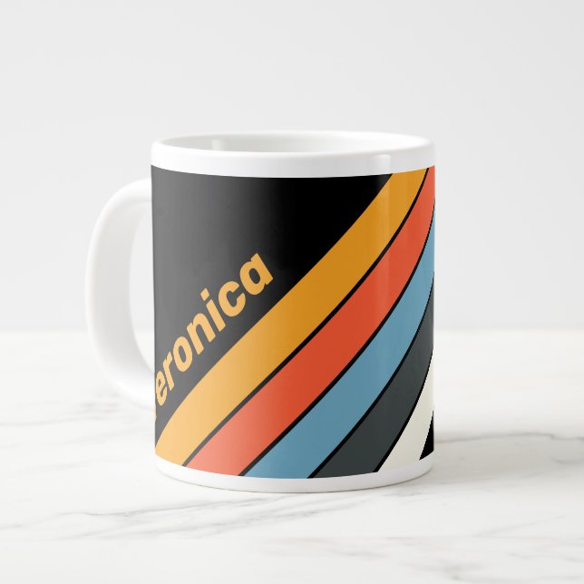 Retro Mörk Regnbågsrandig med Namn Jumbo Mugg (Framsida vänster)