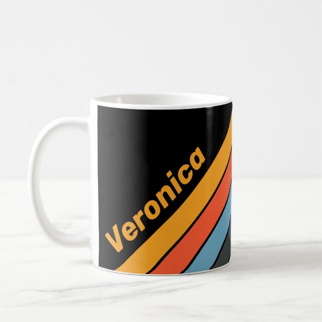 Retro Mörk Regnbågsrandig med Namn Kaffemugg (Vänster)