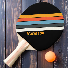 Retro Mörk Regnbågsrandig med Namn Pingisracket