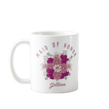 Retro Mörk Rosa Flower Custom Name Bridesmaid Mugg