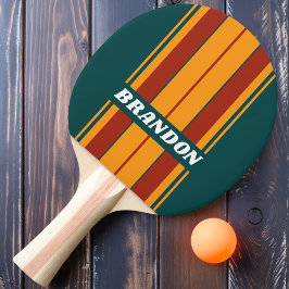 Retro Mörk Teal Stänk Bräda Ränder med Namn Pingisracket