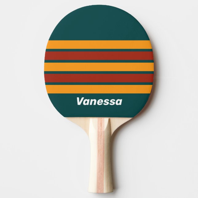Retro Mörk Teal Stänk Över Randig med Namn Pingisracket (Framsidan)