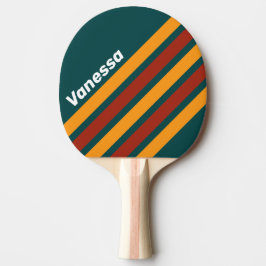 Retro Mörk Teal Stänk Sneda Ränder med Namn Pingisracket