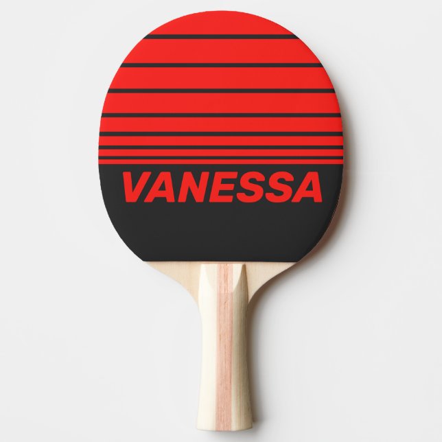 Retro Mörk Trehorisont Randig med Namn Pingisracket (Framsidan)