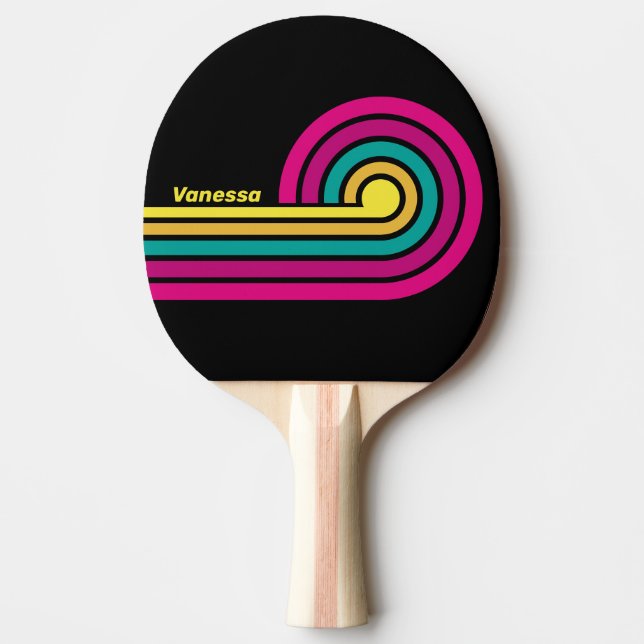 Retro Mörka 80-talsränder med Namn Pingisracket (Framsidan)