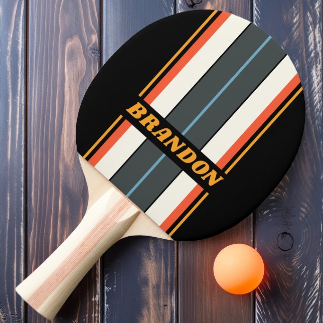 Retro mörka regnbågsbrädarandstripor med namn pingisracket (Skapare uppladdad)