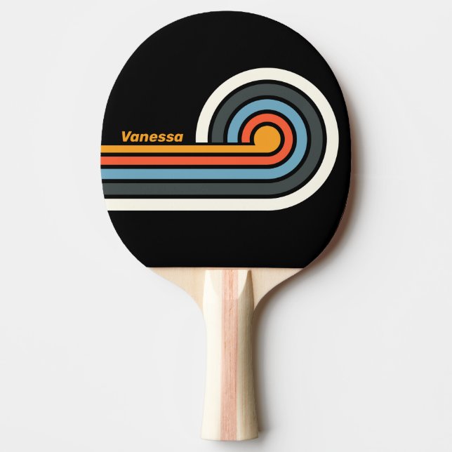 Retro mörka regnbågslockiga ränder med namn pingisracket (Framsidan)