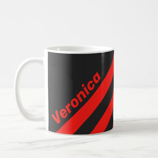 Retro Mörka Trekantiga Ränder med Namn Kaffemugg (Vänster)