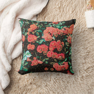 Retro mörkröda rosor prickig blommig mönster kudde