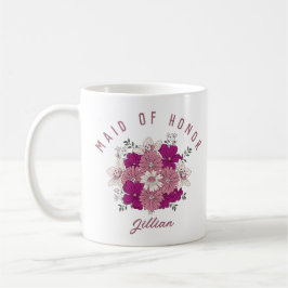 Retro mörkrosa blomma anpassat namn brudtärna-mugg kaffemugg