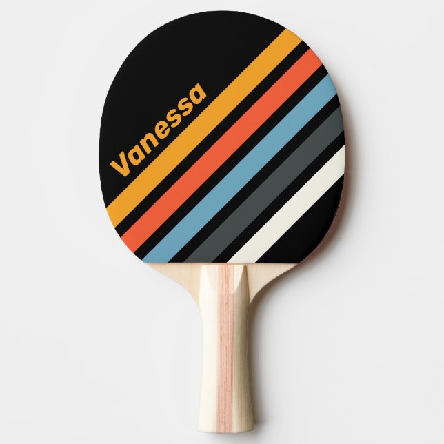 Retro Mörkt Regnbågsfärgat Snett Randigt med Namn  Pingisracket (Framsidan)
