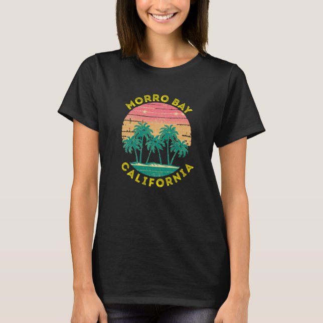 Retro Morro Bay Vacation Souvenir Palm Tree T Shirt (Framsida)