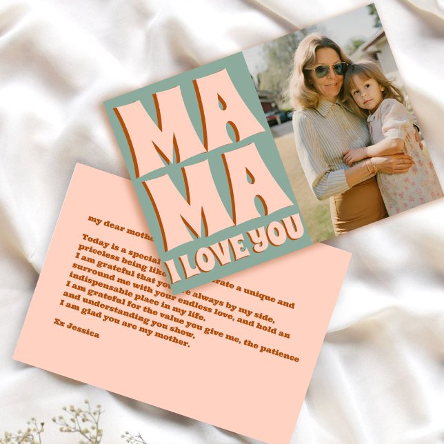 Retro Mors dag Photo Blue Rosa Kort (Skapare uppladdad)