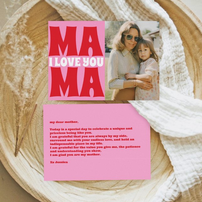 Retro Mors dag Photo Rosa Red Kort (Skapare uppladdad)