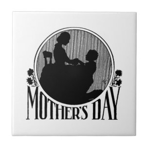 Retro Mors dag Silhouette Kakelplatta