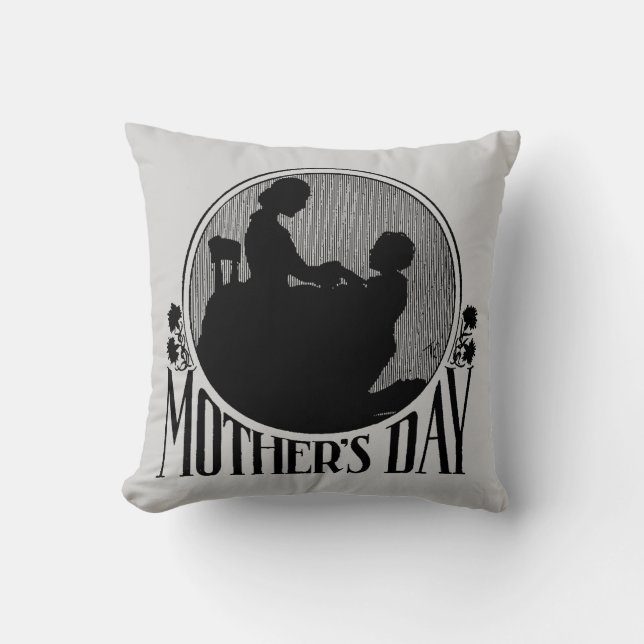 Retro Mors dag Silhouette Light Grått Kudde (Framsida)