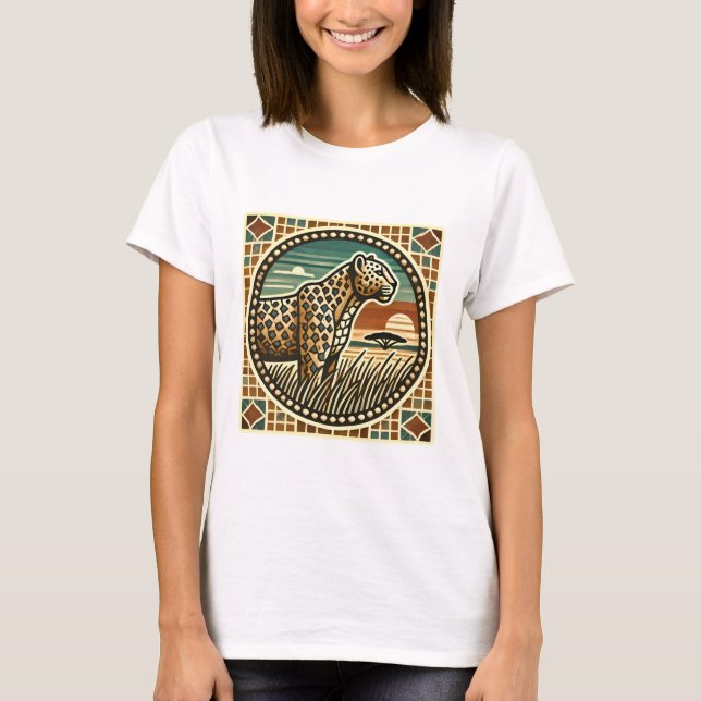 Retro Mosaic-Logotypen Leopard T-Shirt (Framsida)