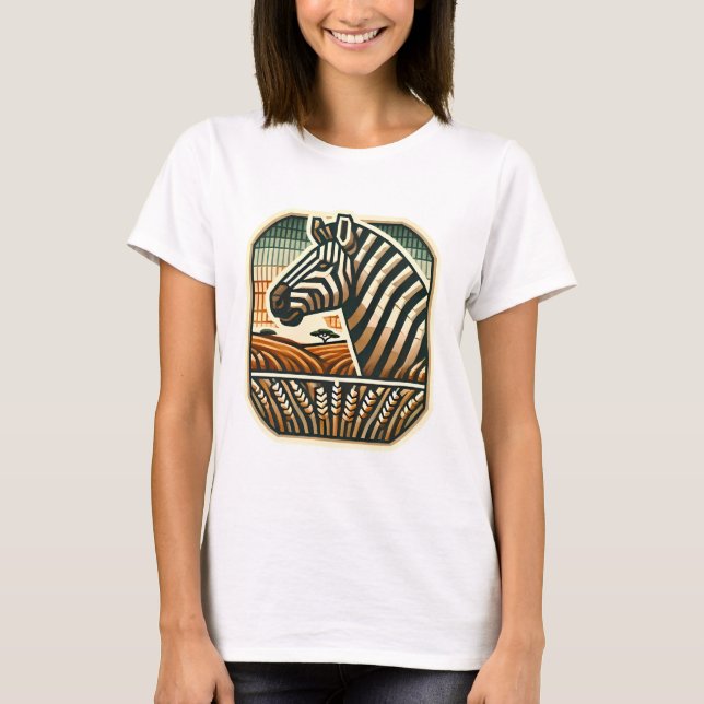 Retro Mosaic-Logotypen Zebra T-Shirt (Framsida)