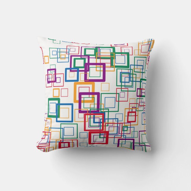 Retro Mosaic Squares | Flera färg på vitt Kudde (Framsida)