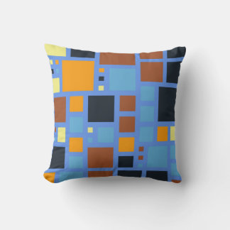 Retro Mosaic Squares | Orange Brown Blue Grått Kudde