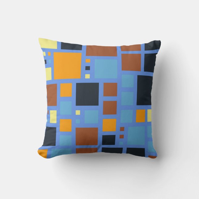 Retro Mosaic Squares | Orange Brown Blue Grått Kudde (Framsida)