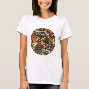 Retro Mosaic T-Rex-Logotyp med Volcano T-Shirt