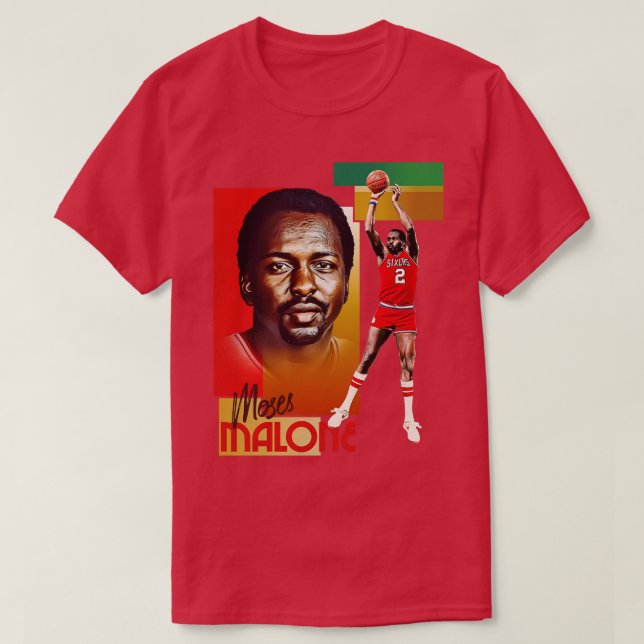 Retro Moses Malone Basketball d T Shirt (Design framsida)