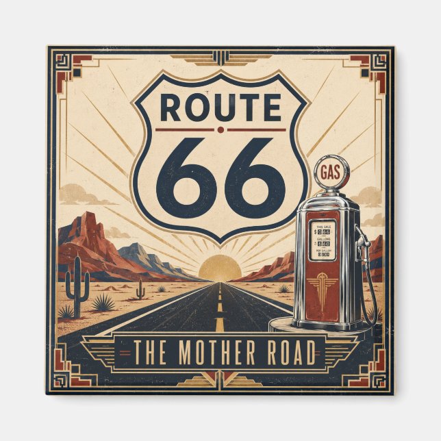 Retro Mother Road Öken Souvenir Present Magnet (Framsidan)