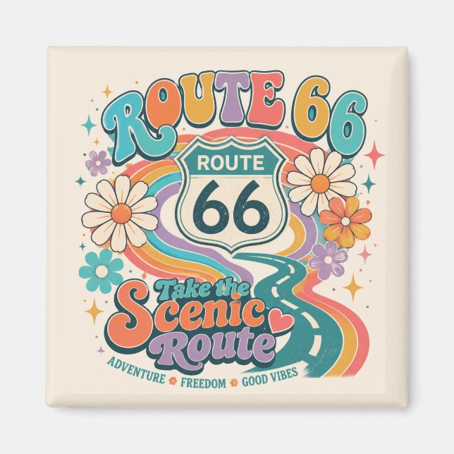 Retro Mother Road- present i groovy stil Magnet (Framsidan)