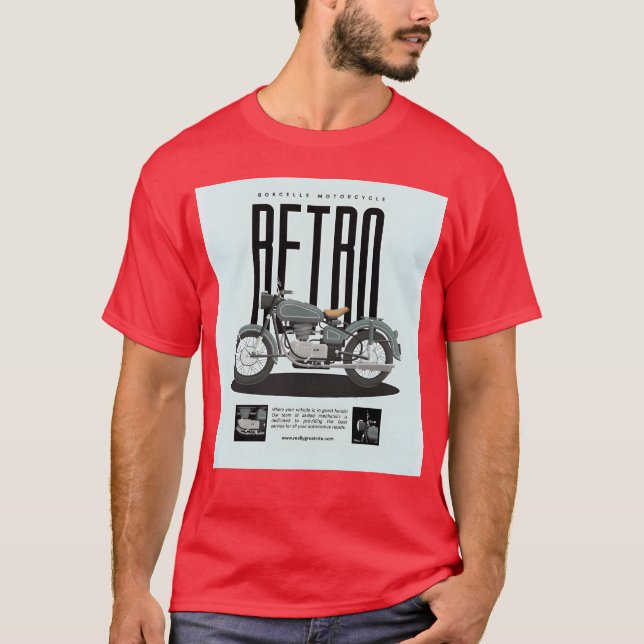Retro Motorcycle Poster friend T Shirt (Framsida)