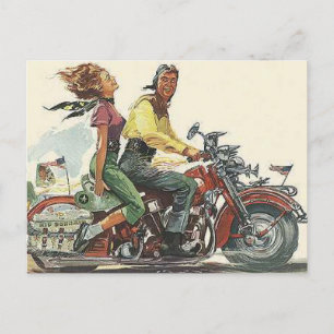 Retro Motorcycle Ride, Vintage Stil Biker Vykort