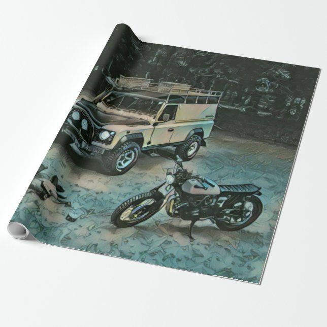 Retro-motorcykelgåva Presentpapper (Utrullad)