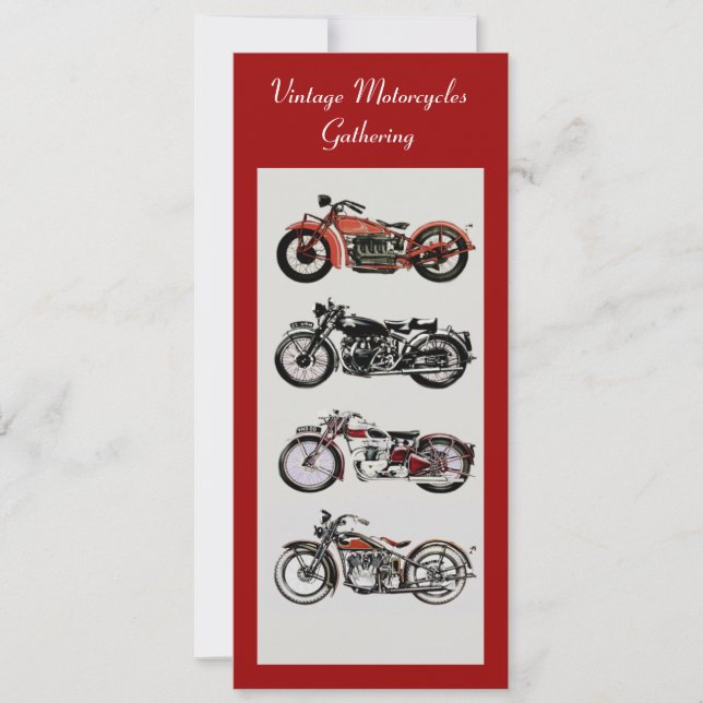 RETRO MOTORCYKLAR PARTY Röd Svart Vit Grå Inbjudningar (Framsida)