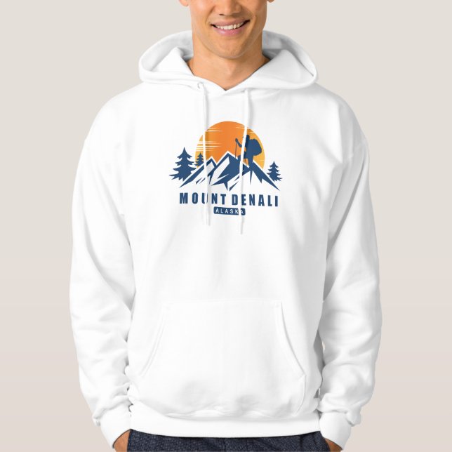 Retro Mount Denali Hike T-Shirt Hoodie (Framsida)