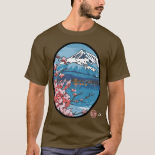 Retro Mount Fuji Japan Art Aesthetic Cherry Blosso T Shirt