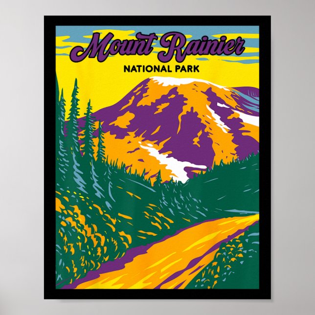 Retro Mount Rainier nationalpark vandring camping  Poster (Framsidan)