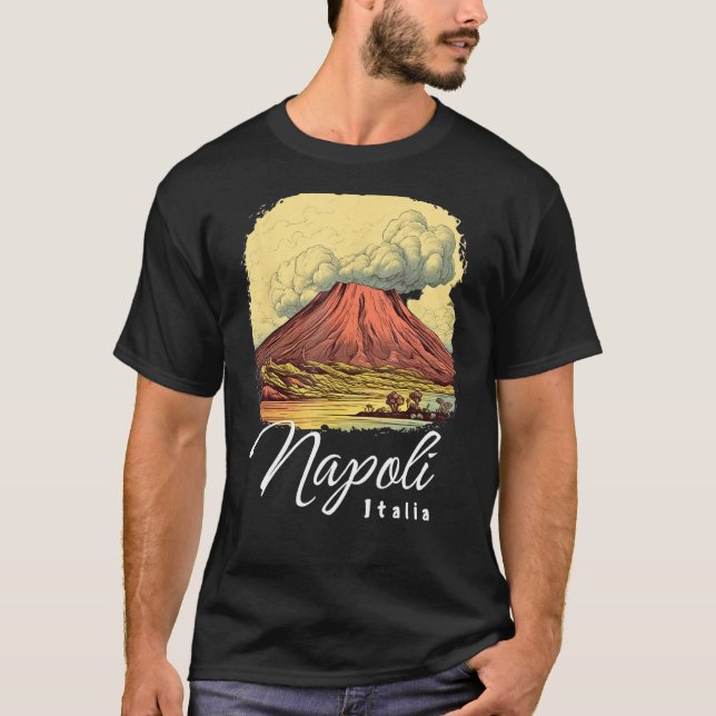 Retro Mount Vesuvius Napoli Italia Neapel Italien  T Shirt (Framsida)