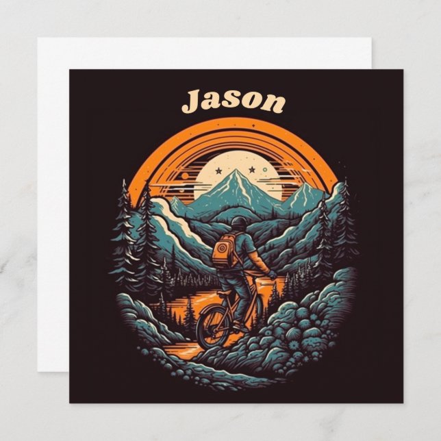 Retro Mountain Adventure Cykling Liv, anpassad Inbjudningar (Fram/baksida)