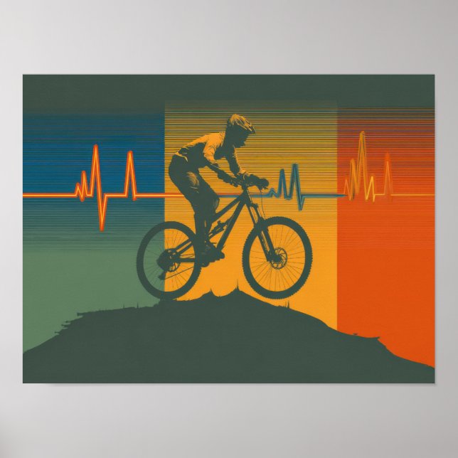 Retro Mountain Biker Heartbeat Poster (Framsidan)