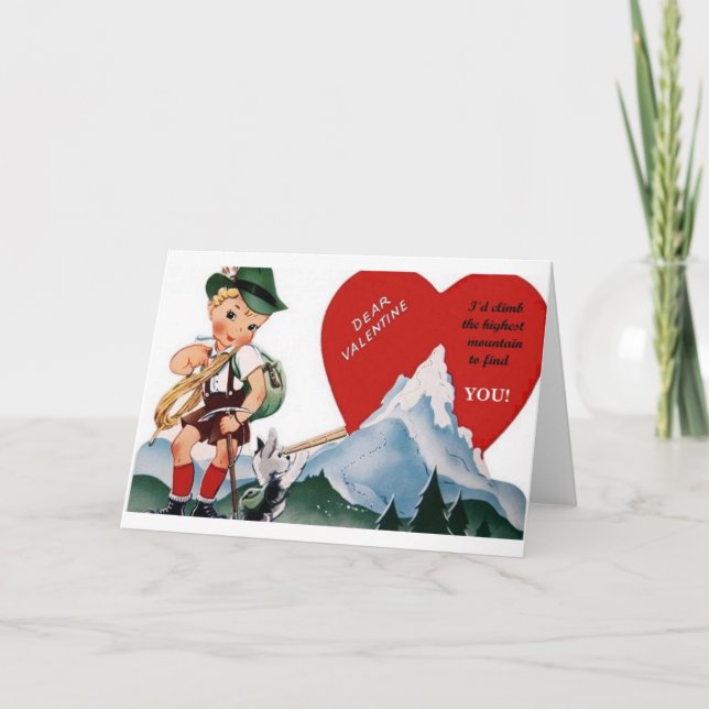 Retro Mountain Climate ber Valentine Day Card Helgkort (Framsida)