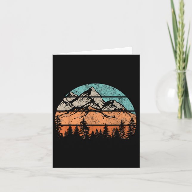 Retro Mountain Forest Sunset Hiking Camping Natatu Kort (Framsida)