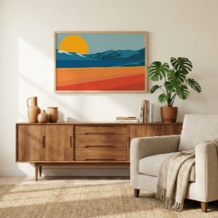 Retro Mountain Ligcape Illustration Blue Gult Poster
