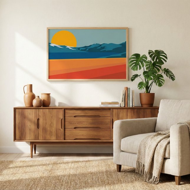 Retro Mountain Ligcape Illustration Blue Gult Poster (Skapare uppladdad)