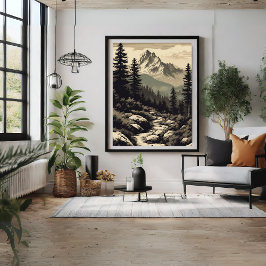 Retro Mountain Ligcape Illustration Poster