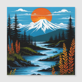 Retro Mountain liggande Illustration Red Blue