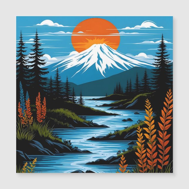 Retro Mountain liggande Illustration Red Blue (Framsida)