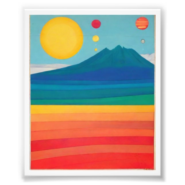 Retro Mountain liggande Illustration Red Blue Pos Fototryck (Framsidan)