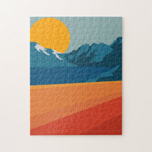 Retro Mountain liggande Illustration Red Blue Pussel